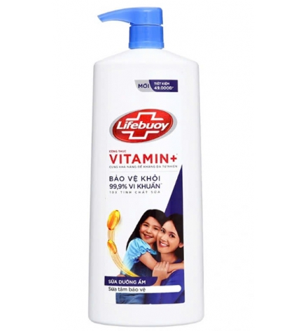 Sữa tắm Lifebuoy công thức Vitamin + sữa dưỡng ẩm sạch khuẩn bảo vệ khỏi vi khuẩn gây bệnh 980ml 