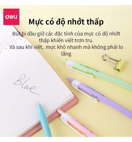 Bút bi Deli đầu bấm XTREAM 0.7mm Xanh Q03336